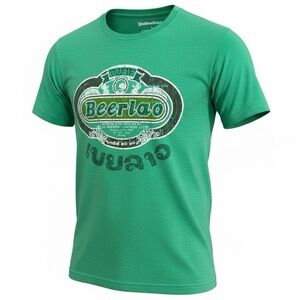 👛 (ANY 2/$20) FASHIONBRAND Vintage Green BEERLAO Tee Shirt See Size Note